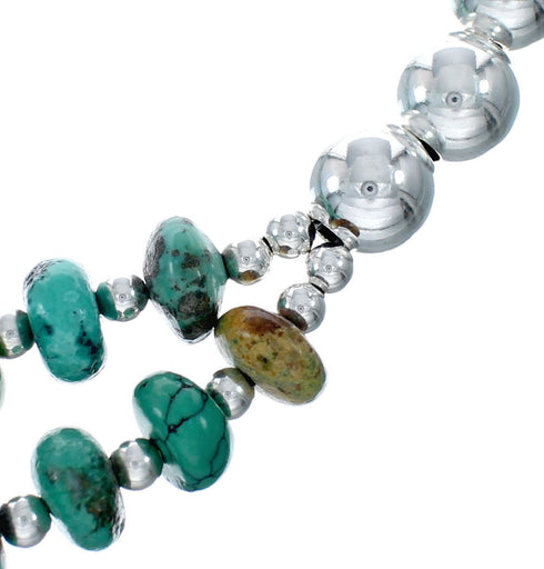 Turquoise Sterling Silver Navajo 2-Strand Bead Necklace SX10186