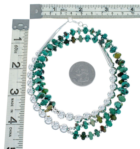 Turquoise Sterling Silver Navajo 2-Strand Bead Necklace SX10186