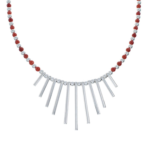 Coral Sterling Silver American Indian Navajo Bead Necklace SX10200