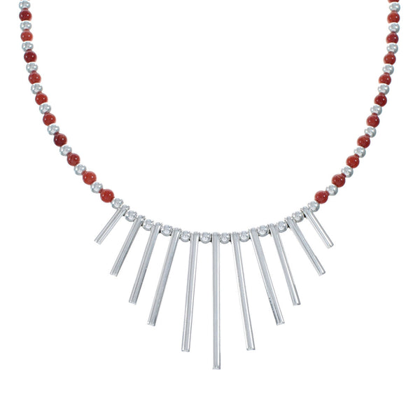 Coral Sterling Silver American Indian Navajo Bead Necklace SX10200