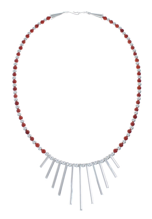 Coral Sterling Silver American Indian Navajo Bead Necklace SX10200