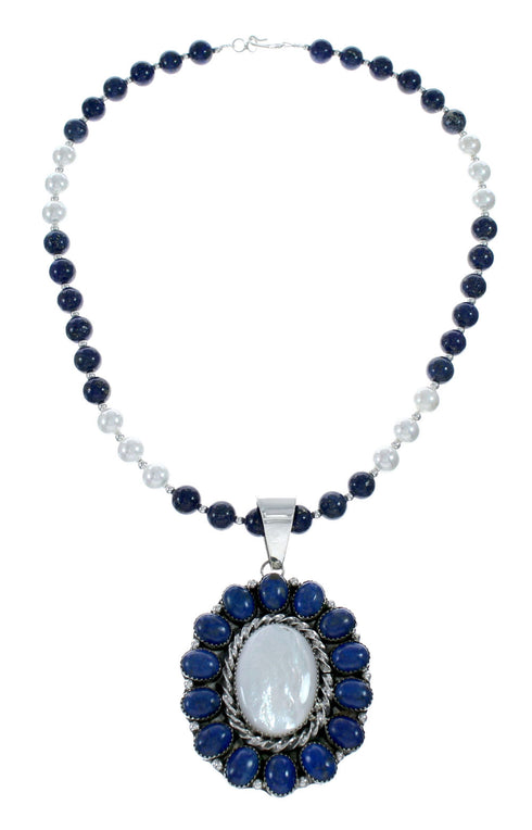 Navajo Lapis Mother Of Pearl Sterling Silver Necklace SX10185