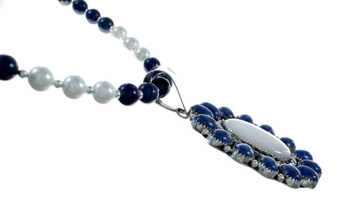 Navajo Lapis Mother Of Pearl Sterling Silver Necklace SX10185