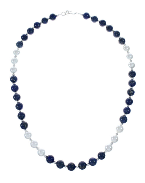 Navajo Lapis Mother Of Pearl Sterling Silver Necklace SX10185