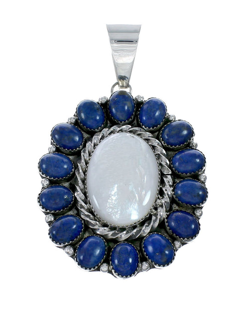 Navajo Lapis Mother Of Pearl Sterling Silver Necklace SX10185
