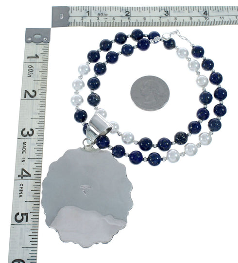 Navajo Lapis Mother Of Pearl Sterling Silver Necklace SX10185