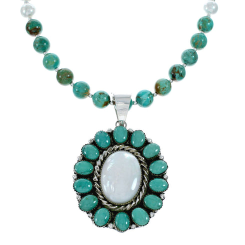 Navajo Turquoise Mother Of Pearl Sterling Silver Necklace SX10184