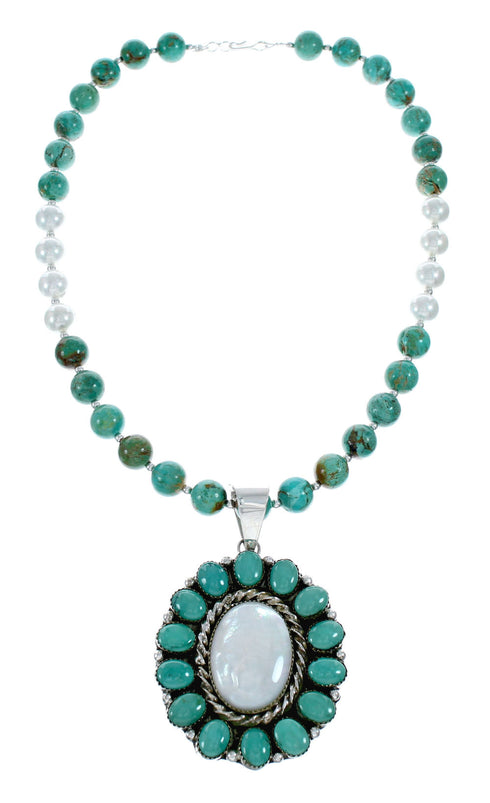 Navajo Turquoise Mother Of Pearl Sterling Silver Necklace SX10184