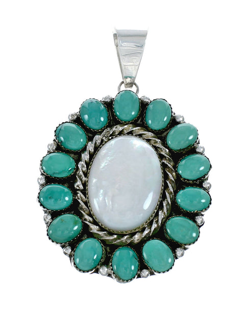 Navajo Turquoise Mother Of Pearl Sterling Silver Necklace SX10184
