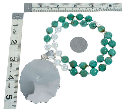 Navajo Turquoise Mother Of Pearl Sterling Silver Necklace SX10184