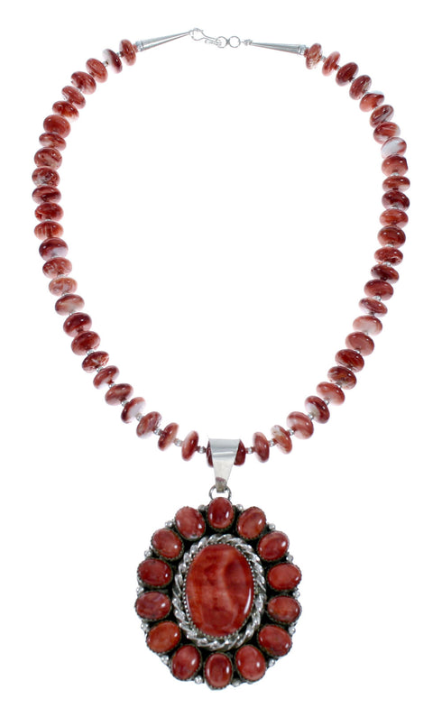 Native American Navajo Oyster Shell Bead Sterling Silver Necklace Pendant Set SX10183