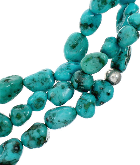 Sterling Silver Kingman Turquoise Navajo Indian 3-Strand Bead Necklace SX10187