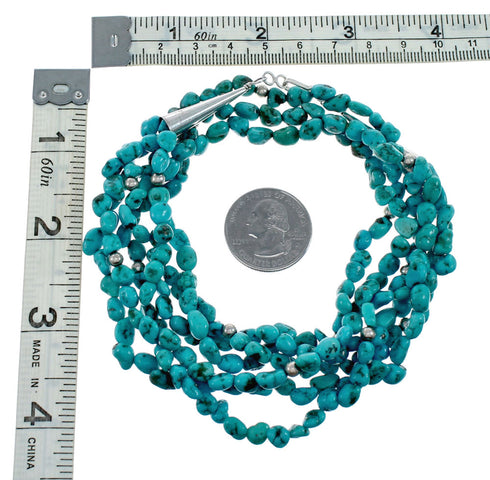 Sterling Silver Kingman Turquoise Navajo Indian 3-Strand Bead Necklace SX10187