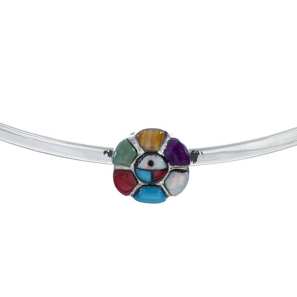 Sterling Silver Collar Flower Multicolor Centerpiece Necklace SX10345