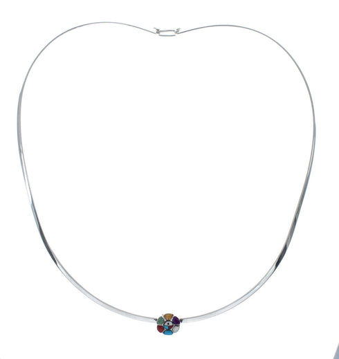 Sterling Silver Collar Flower Multicolor Centerpiece Necklace SX10345