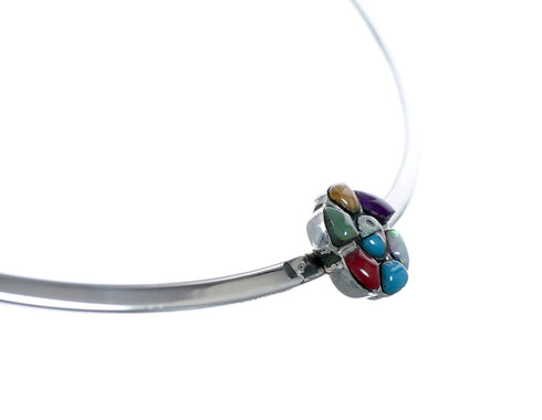 Sterling Silver Collar Flower Multicolor Centerpiece Necklace SX10345