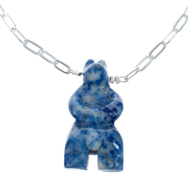 Sterling Silver Denim Lapis Bear Southwestern Bead Link Necklace SX10356