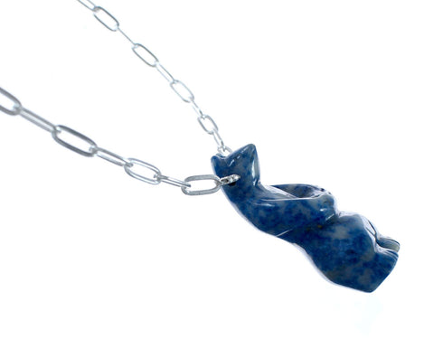 Sterling Silver Denim Lapis Bear Southwestern Bead Link Necklace SX10356