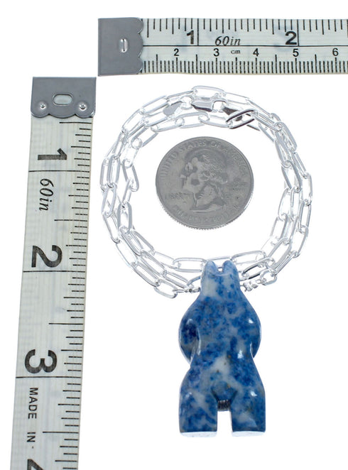 Sterling Silver Denim Lapis Bear Southwestern Bead Link Necklace SX10356