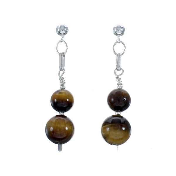 Tiger Eye Southwest Sterling Silver Bead Post Dangle Earrings SX10355