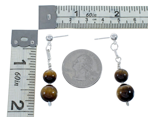 Tiger Eye Southwest Sterling Silver Bead Post Dangle Earrings SX10355