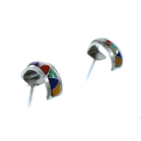 Zuni Multicolor And Sterling Silver Post Hoop Earrings SX10358