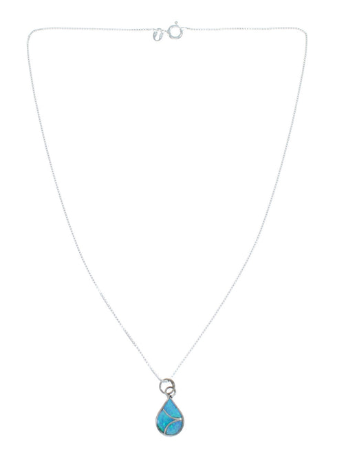 Zuni Opal Sterling Silver Pendant Italian Box Chain Necklace SX10202