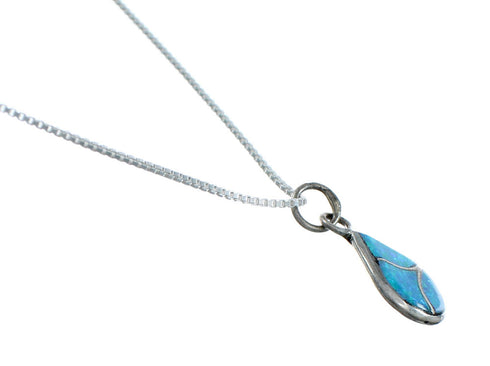Zuni Opal Sterling Silver Pendant Italian Box Chain Necklace SX10202
