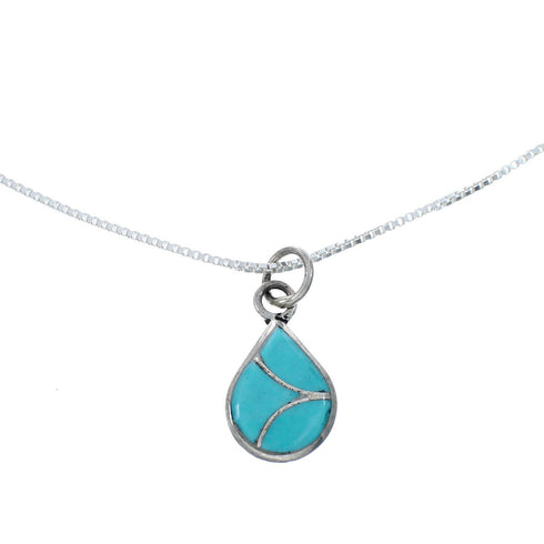 Zuni Turquoise Sterling Silver Pendant Italian Box Chain Necklace SX10203