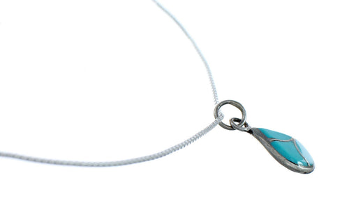 Zuni Turquoise Sterling Silver Pendant Italian Box Chain Necklace SX10203