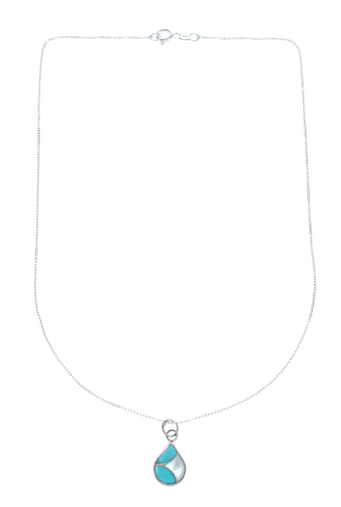 Zuni Multicolor Sterling Silver Pendant Italian Box Chain Necklace SX10205
