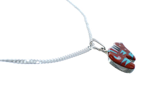 Multicolor Inlay Bear Pendant Sterling Silver Link Chain Necklace SX10208