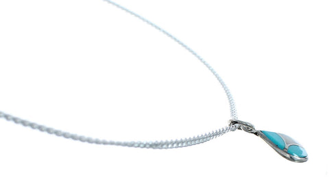 Zuni Turquoise And Mother Of Pearl Sterling Silver Pendant Italian Link Chain Necklace Set SX10210