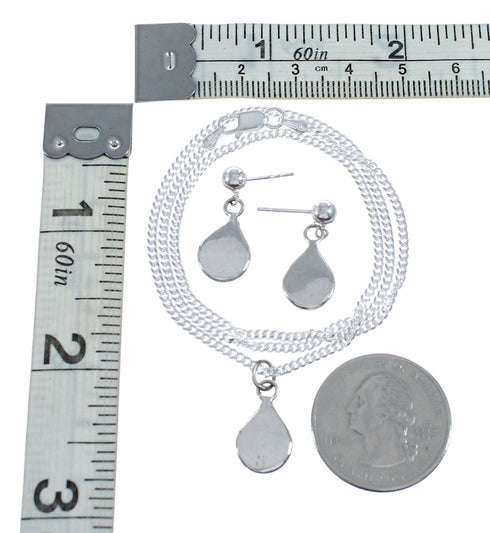 Zuni Turquoise And Mother Of Pearl Sterling Silver Pendant Italian Link Chain Necklace Set SX10210