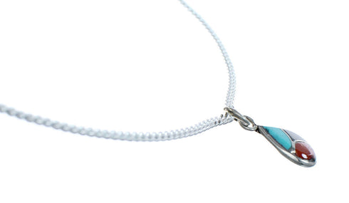 Zuni Multicolor Sterling Silver Pendant Italian Link Chain Necklace Set SX10211