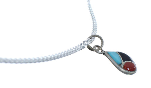 Zuni Multicolor Sterling Silver Pendant Italian Link Chain Necklace Set SX10212
