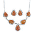 Sterling Silver Orange Oyster Shell Navajo Indian Tear Drop Link Necklace Set SX10213