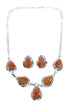 Sterling Silver Orange Oyster Shell Navajo Indian Tear Drop Link Necklace Set SX10213