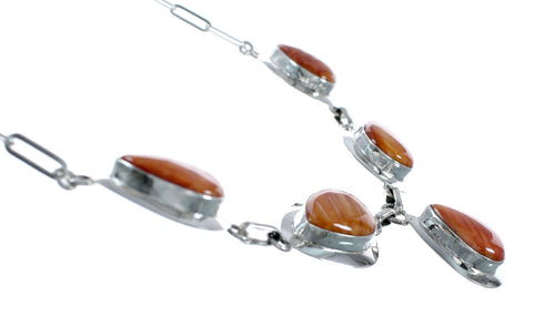 Sterling Silver Orange Oyster Shell Navajo Indian Tear Drop Link Necklace Set SX10213
