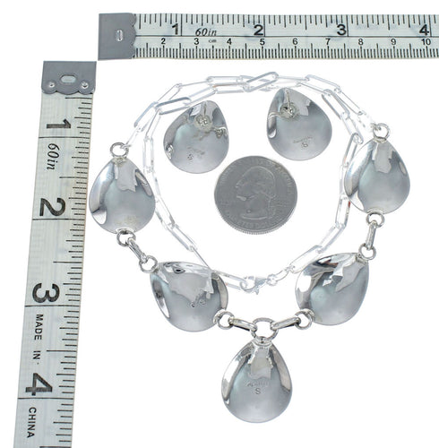 Sterling Silver Orange Oyster Shell Navajo Indian Tear Drop Link Necklace Set SX10213