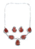 Sterling Silver Red Oyster Shell Navajo Indian Tear Drop Link Necklace Set SX10214