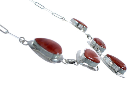 Sterling Silver Red Oyster Shell Navajo Indian Tear Drop Link Necklace Set SX10214