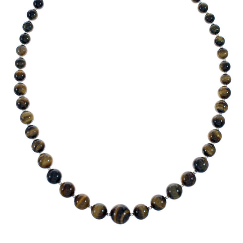 Genuine Navajo Tiger Eye Silver Bead Necklace SX10217