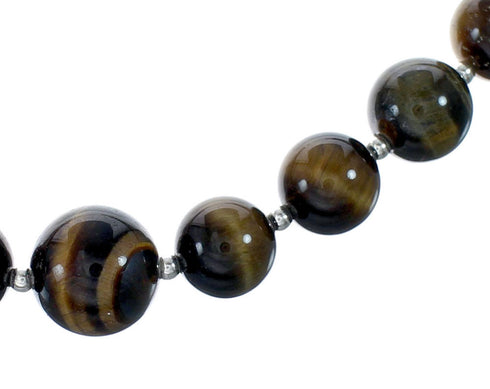 Genuine Navajo Tiger Eye Silver Bead Necklace SX10217