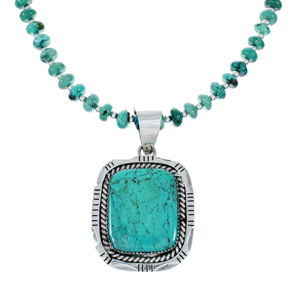 Genuine Navajo Sterling Silver Turquoise Necklace Pendant Set SX10223