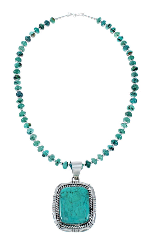 Genuine Navajo Sterling Silver Turquoise Necklace Pendant Set SX10223