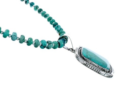 Genuine Navajo Sterling Silver Turquoise Necklace Pendant Set SX10223