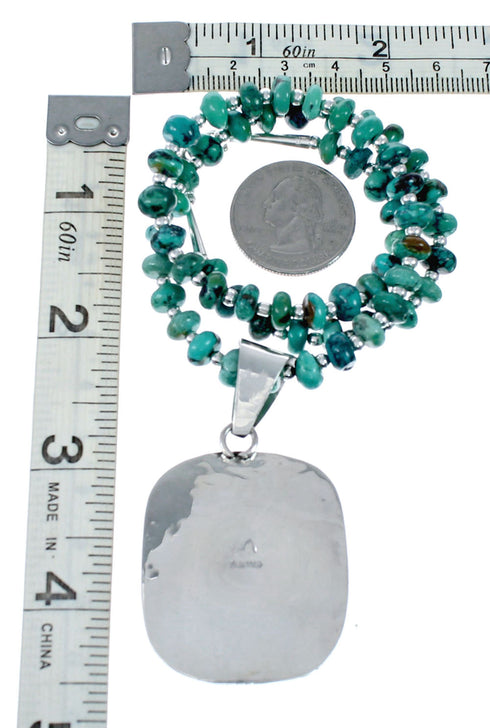 Genuine Navajo Sterling Silver Turquoise Necklace Pendant Set SX10223