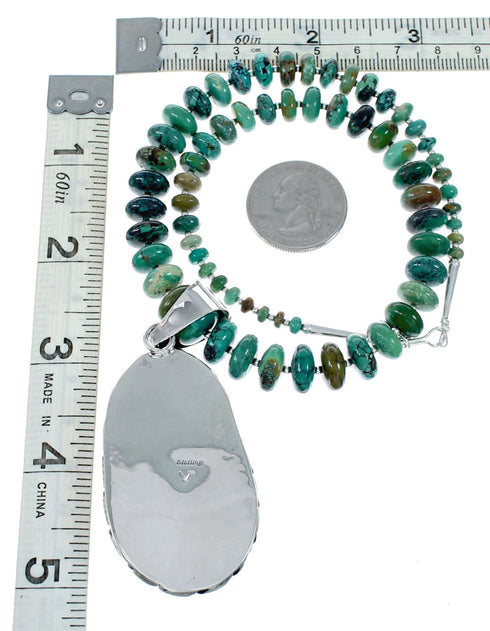 Genuine Navajo Turquoise Sterling Silver Necklace Pendant Set SX10225