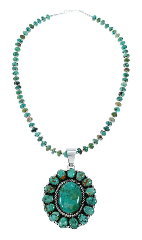 Navajo Native American Turquoise Sterling Silver Necklace Pendant Set SX10227